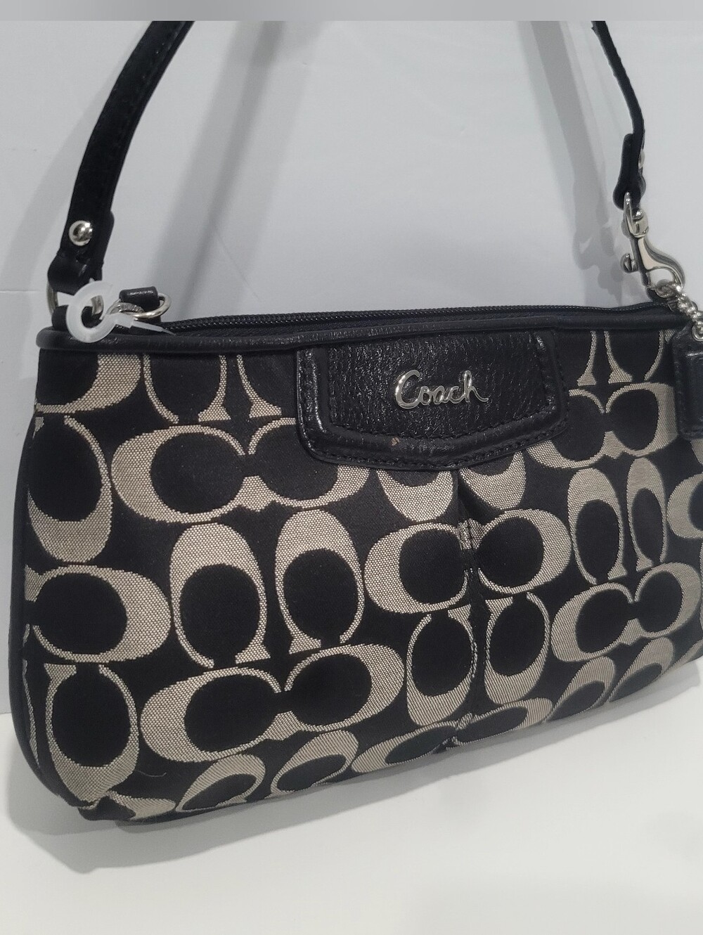 Coach Signature Canvas Leather Large Wristlet Black & Gray Purse